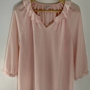 Elle Women's Pink Blouse Shirt Size M 3/4 Sleeve Ruffled Collar EUC A93